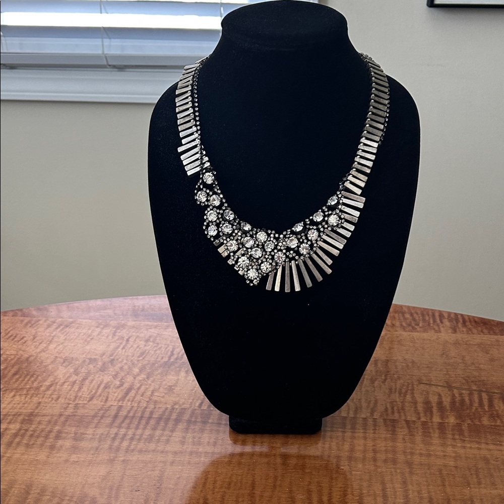 J. Crew Silver and Black Crystal Necklace Vintage